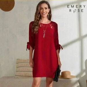 EMERY ROSE Contrast Lace Knot Cuff Tunic Dress